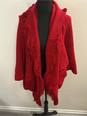 Women's Red Fringe Open-Front Sweater Cardigan